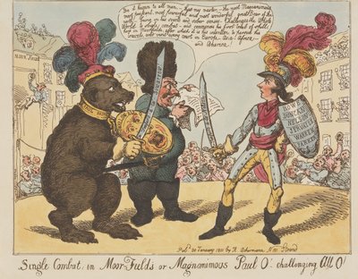 Tvekamp i Moorfields eller storsindede Paul O! - der udfordrer alle O! (fra: Caricature, bd. 4) af Thomas Rowlandson