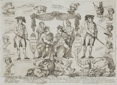 Politisk oversigt over Europa, 24. januar 1786 – Den preussiske konges fødselsdag af Thomas Rowlandson