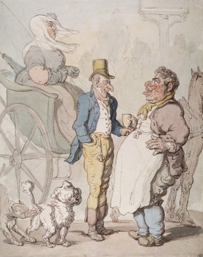 Slanke Billy, rejsende, der tager en forfriskning (akvarel på papir) af Thomas Rowlandson