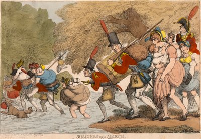 Soldater på en marts: "At pakke sine pletter og følge Trommen" af Thomas Rowlandson