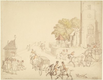 Den sydlige side af Putney Bridge af Thomas Rowlandson