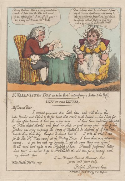 St. Valentinsdag eller John Bull, der opsnapper et brev til sin kone, februar ..., 23. februar 1809. af Thomas Rowlandson