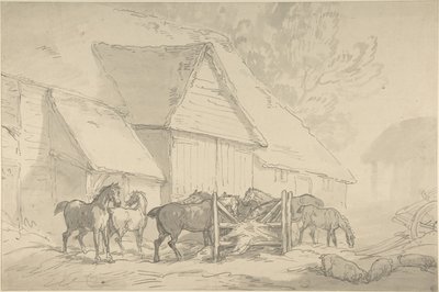 Stalden med heste af Thomas Rowlandson