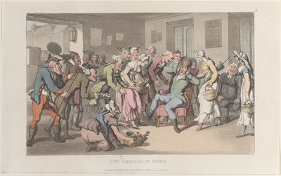 Ankomsten til Paris, fra Journal of Sentimental Travels in the Southern Provinces of Fr..., 1820. af Thomas Rowlandson