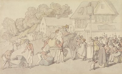 En militskompagnis ankomst til en kro af Thomas Rowlandson