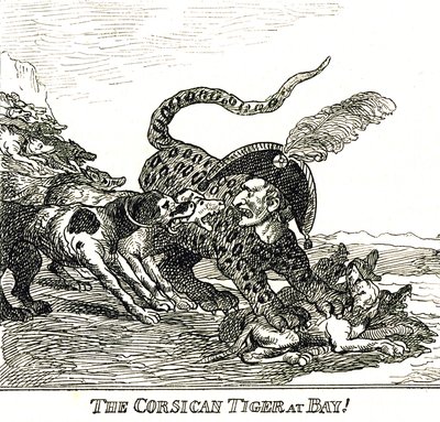 Den gøede korsikanske tiger (Napoleon Bonaparte), karikatur 1808 af Thomas Rowlandson