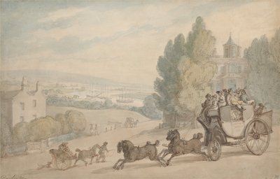 Diligencen fra Canterbury til Dover passerer Vanbrugh Castle af Thomas Rowlandson