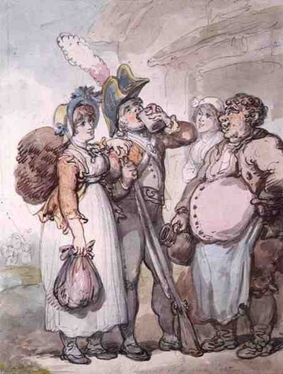 "The Charms of a Red Coat" (pen, akvarel og blyant på papir) af Thomas Rowlandson