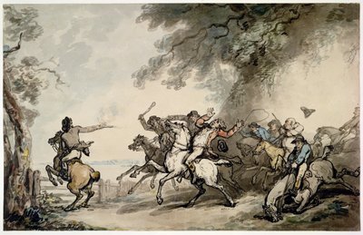 Jagten på en landevejsrøver, ca. 1790 (pen, blæk, blæk, vat og blyant på papir) af Thomas Rowlandson