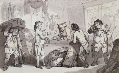 The Coach Booking Office: Thomas Rowlandson og Henry Wigstead reserverer deres passage, af Thomas Rowlandson