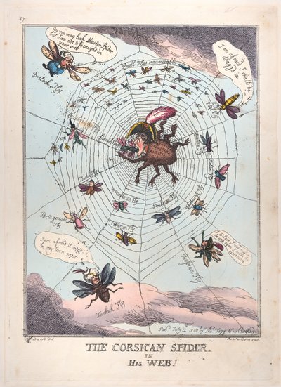 Den korsikanske edderkop i sit spind!, 12. juli 1808., 12. juli 1808. af Thomas Rowlandson