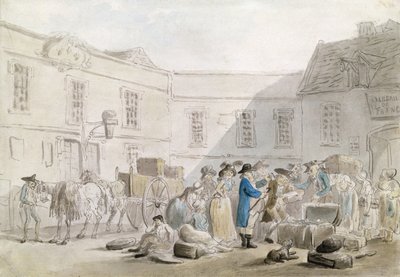 Toldhuset i Boulogne (wc med pen og gråt blæk over blyant på papir) af Thomas Rowlandson