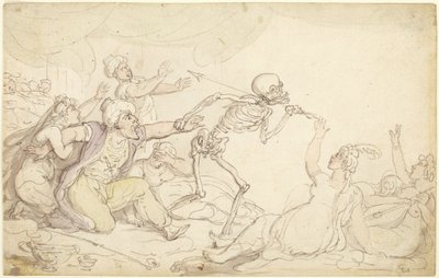 Dødens dans: Naboben pågrebet i sit harem af Thomas Rowlandson