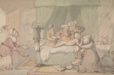 »Lægen har så alvorlige blå mærker, at det anses for nødvendigt at anvende koppeterapi« af Thomas Rowlandson