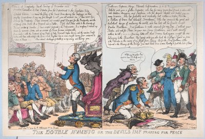 The Double Humbug or the Devils Imp Praying for Peace, 1. januar 1814., 1. januar 1814. af Thomas Rowlandson