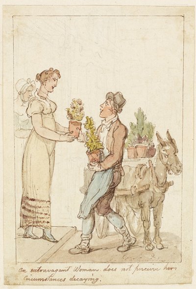 Den ekstravagante kvinde opfatter ikke sine forhold i forfald af Thomas Rowlandson