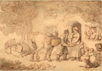 Fiskehandleren, omkring 1775-1800 (Akvarel og blæk) af Thomas Rowlandson