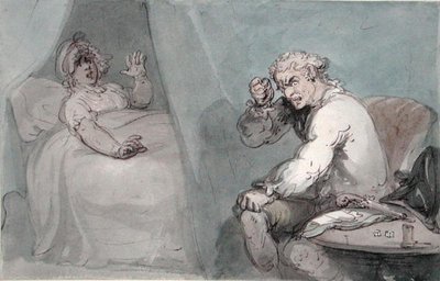 The Gamester Going to Bed (akvarel med pen og blæk på papir) af Thomas Rowlandson
