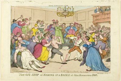 The Gig Shop eller Kicking up a Breeze på Nell Hammiltons Hop af Thomas Rowlandson