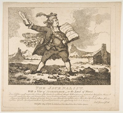 The Journalist, With a View of Auchinleck-eller the Land of Stones Picturesque Beauty..., 15. maj 1786. af Thomas Rowlandson