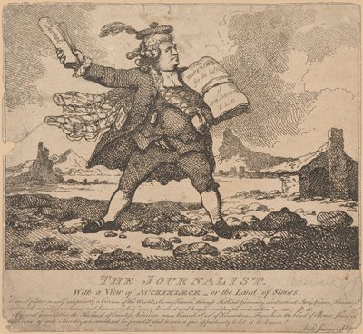 The Journalist, med udsigt til Auchinleck eller Land of Stones af Thomas Rowlandson