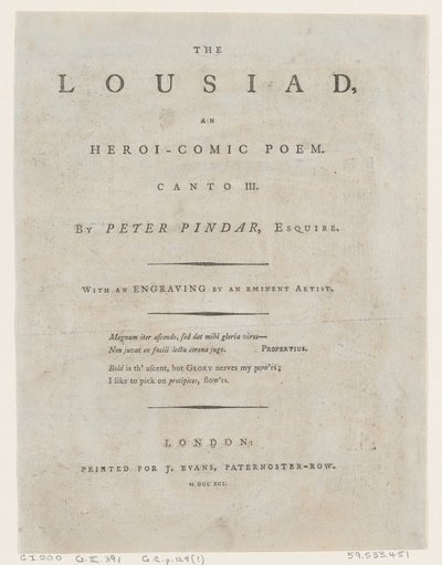 Lousiaden af Peter Pindar, Frontispice, 1787., 1787. af Thomas Rowlandson