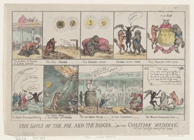 Rævens og Grævlingens kærligheder eller koalitionens bryllup. , 7. Januar 1784., 7. Januar 1784. af Thomas Rowlandson