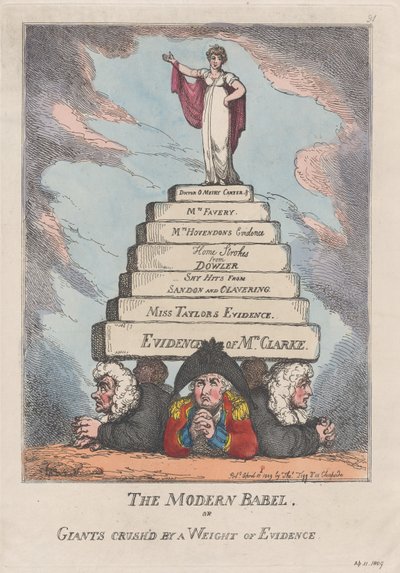 Det moderne Babel, eller kæmper knust af en vægt af beviser, 11. april 1809., 11. april 1809. af Thomas Rowlandson