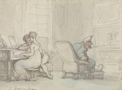 The Reflection (pen & blæk med w/c på papir) af Thomas Rowlandson