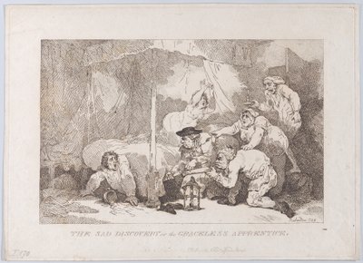 Den sørgelige opdagelse af den takløse lærling af Thomas Rowlandson