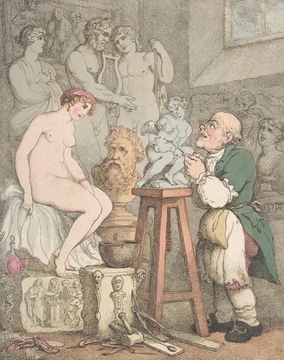 Billedhuggeren [Forberedelser til Akademiet, Gamle Joseph Nollekens og hans Venus], ca. 1800., ca. 1800 af Thomas Rowlandson