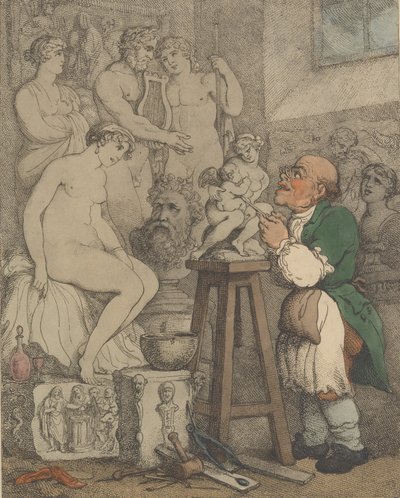 Billedhuggeren [Forberedelser til Akademiet, Gamle Joseph Nollekens og hans Venus], ca. 1800., ca. 1800 af Thomas Rowlandson