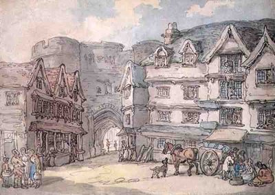 The South Gate, Exeter (pen, akvarel og blyant på papir) af Thomas Rowlandson