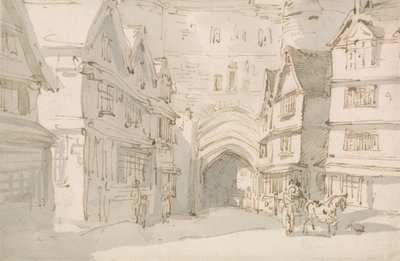 South Gate, Exeter af Thomas Rowlandson