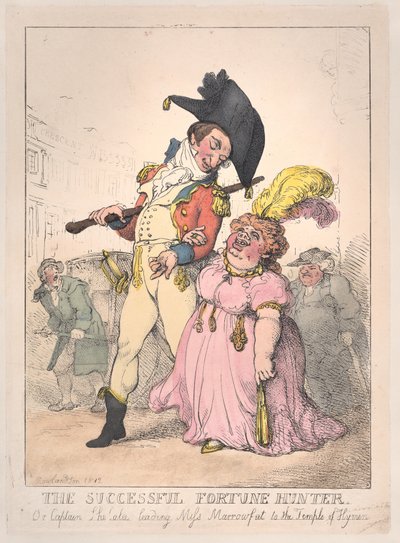The Successful Fortune Hunter, eller Captain Shelalee Leading Miss Marrowfat..., [1802], genudgivet 1812. af Thomas Rowlandson
