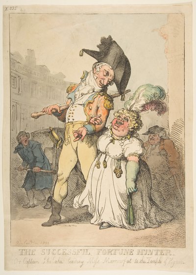 Den succesfulde lykkejæger, eller kaptajn Shelalee, der leder Miss Marrowfat til templet i..., 1802. af Thomas Rowlandson