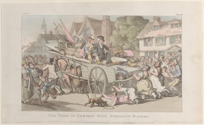 Vicaren i selskab med spadserende spillere, fra The Vicar of Wakefield, 1. maj, ..., 1. maj 1817. af Thomas Rowlandson