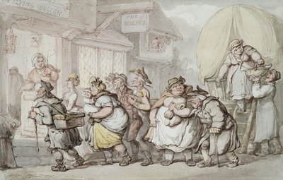 The Woolpack Inn: Ankomst af "The Flying Waggon", af Thomas Rowlandson