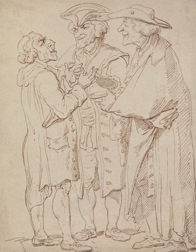 Tre figurer i fuld længde af mænd, der taler af Thomas Rowlandson
