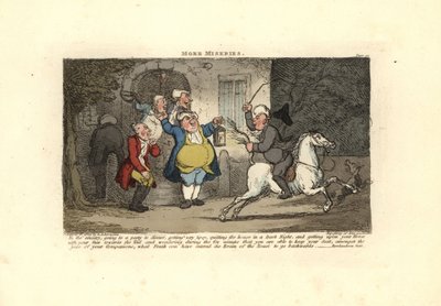Bedugget mand rider på en hest med front mod halen. af Thomas Rowlandson