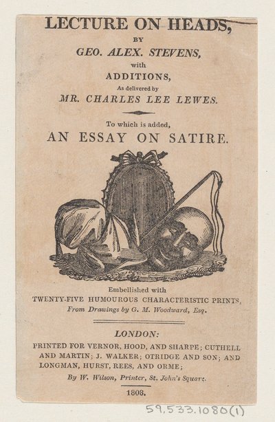 Titelside fra A Lecture on Heads af George Alexander Stevens, april 1808., april 1808. af Thomas Rowlandson