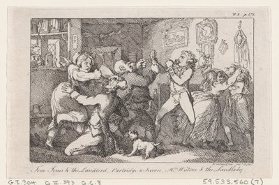 Tom Jones & the Landlord, Partridge & Susan, Mrs Waters & the Landlady, fra The History ..., 1792. af Thomas Rowlandson