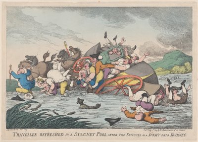Rejsende forfrisket i en Stagnet [sic] Pool, efter Trætheden af en Støvet..., 1. februar 1809. af Thomas Rowlandson
