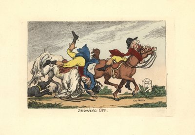 To mænd falder af deres heste efter at have vist frem. Viser sig frem. af Thomas Rowlandson