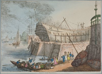 Udsigt over Brunswick Dock af Thomas Rowlandson