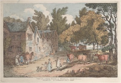 Udsigt over et bondehus i Hengar, Cornwall, fra Views in Cornwall, 12. april 1812., 12. april 1812. af Thomas Rowlandson