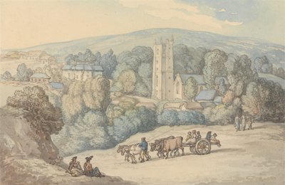 Udsigt over kirken og landsbyen St. Cue i Cornwall af Thomas Rowlandson