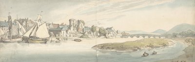Udsigt over byen ved en flod Carwitham Castle, 1775-1827. af Thomas Rowlandson