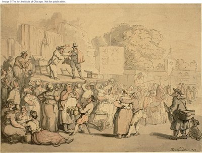 Landsbyfest: Harlekin og kvaksalver af Thomas Rowlandson