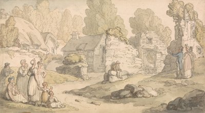 Besøgende, der besigtiger klosterruinerne af Thomas Rowlandson